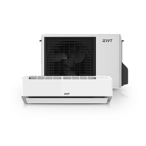 Produktbild på IVT Aero 600 luftvärmepump med både utedel och innedel placerade framför varandra.